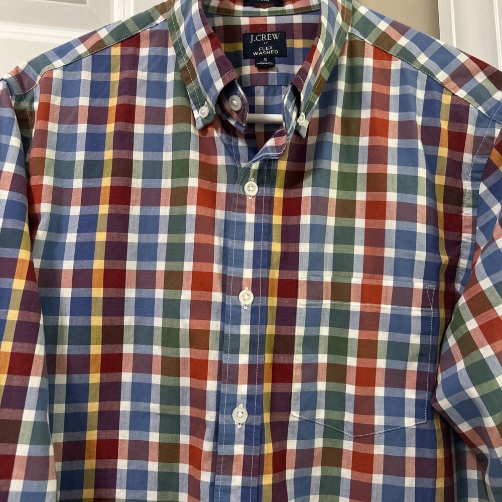 J.CREW Men's Dress Shirt Button-Up Slim Fit Flex Washed Multicolor Plaid Small